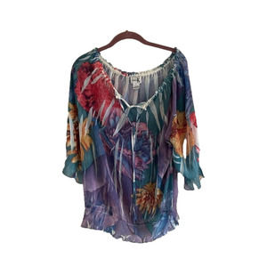 Shanak floral sheer blouse size XL